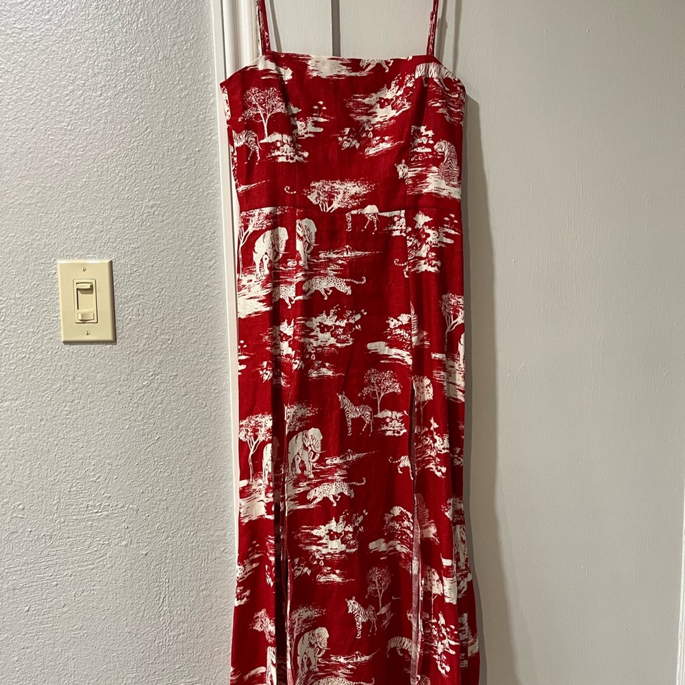 Reformation Red and White Safari Print Maxi Dress